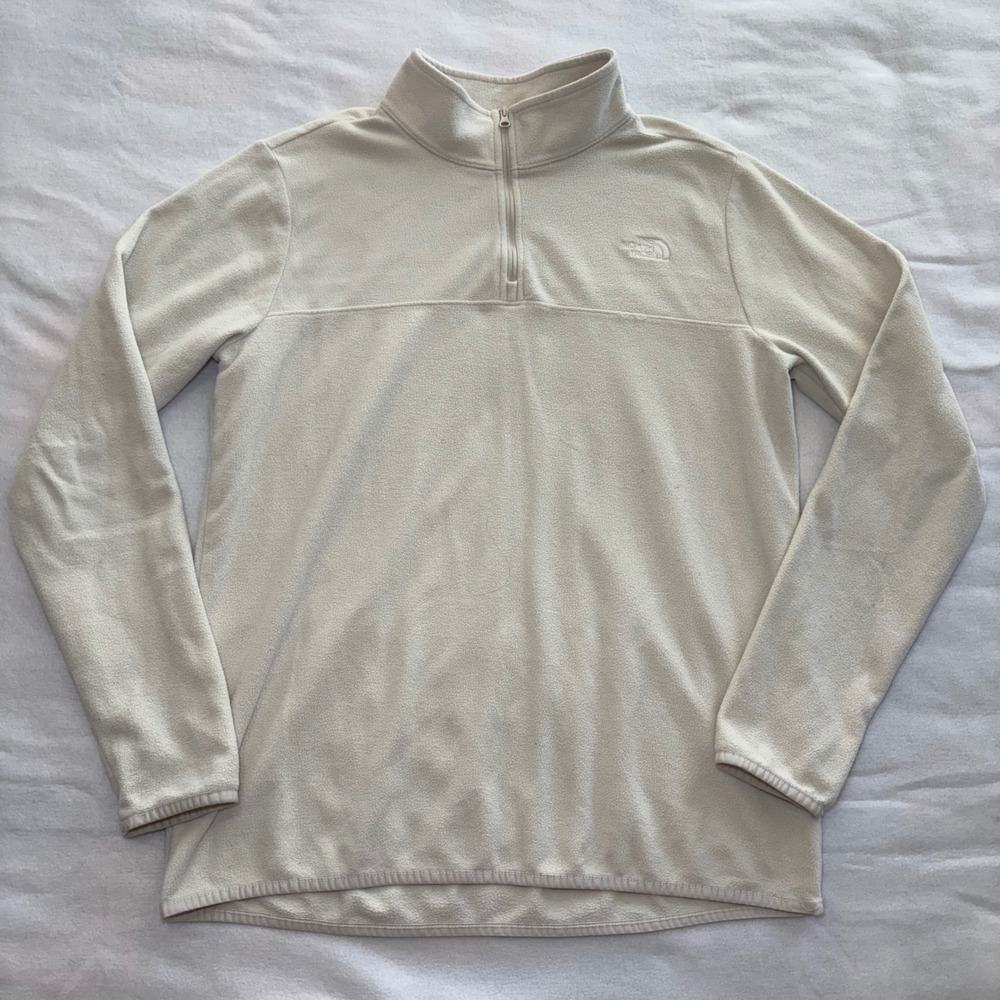 The North Face Womens 100 Glacier 1/4 Zip Fleece Pullover Cream White Large